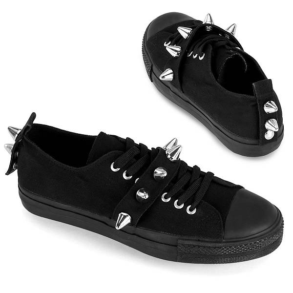 Demonia Deviant-04 Black Canvas Schuhe Herren D823-706 Gothic Sneakers Schwarz Deutschland SALE